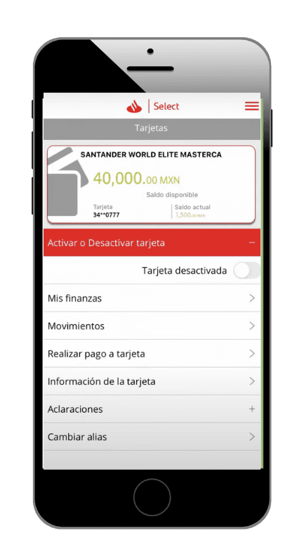 cancela la tarjeta de credito santander usando la app