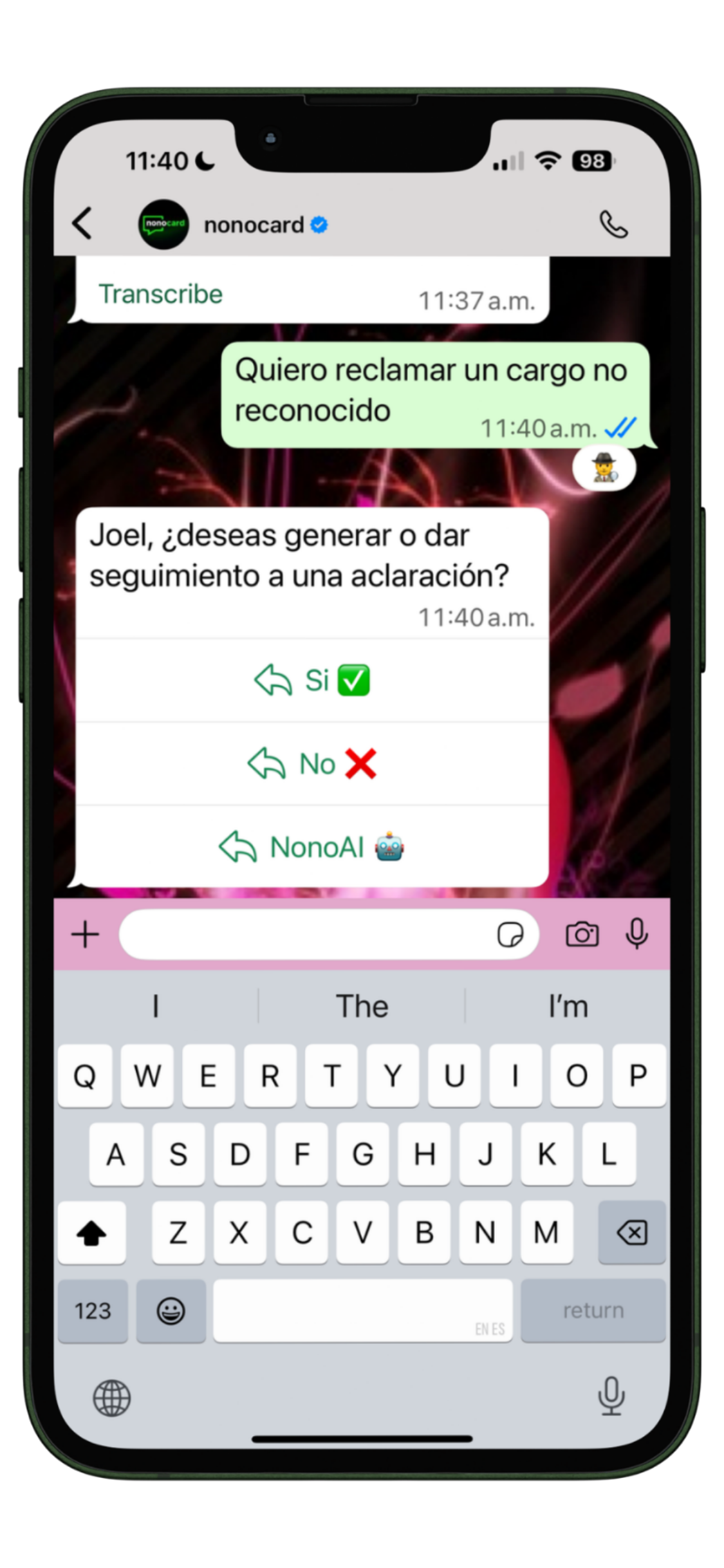 cargo no reconocido nonocard