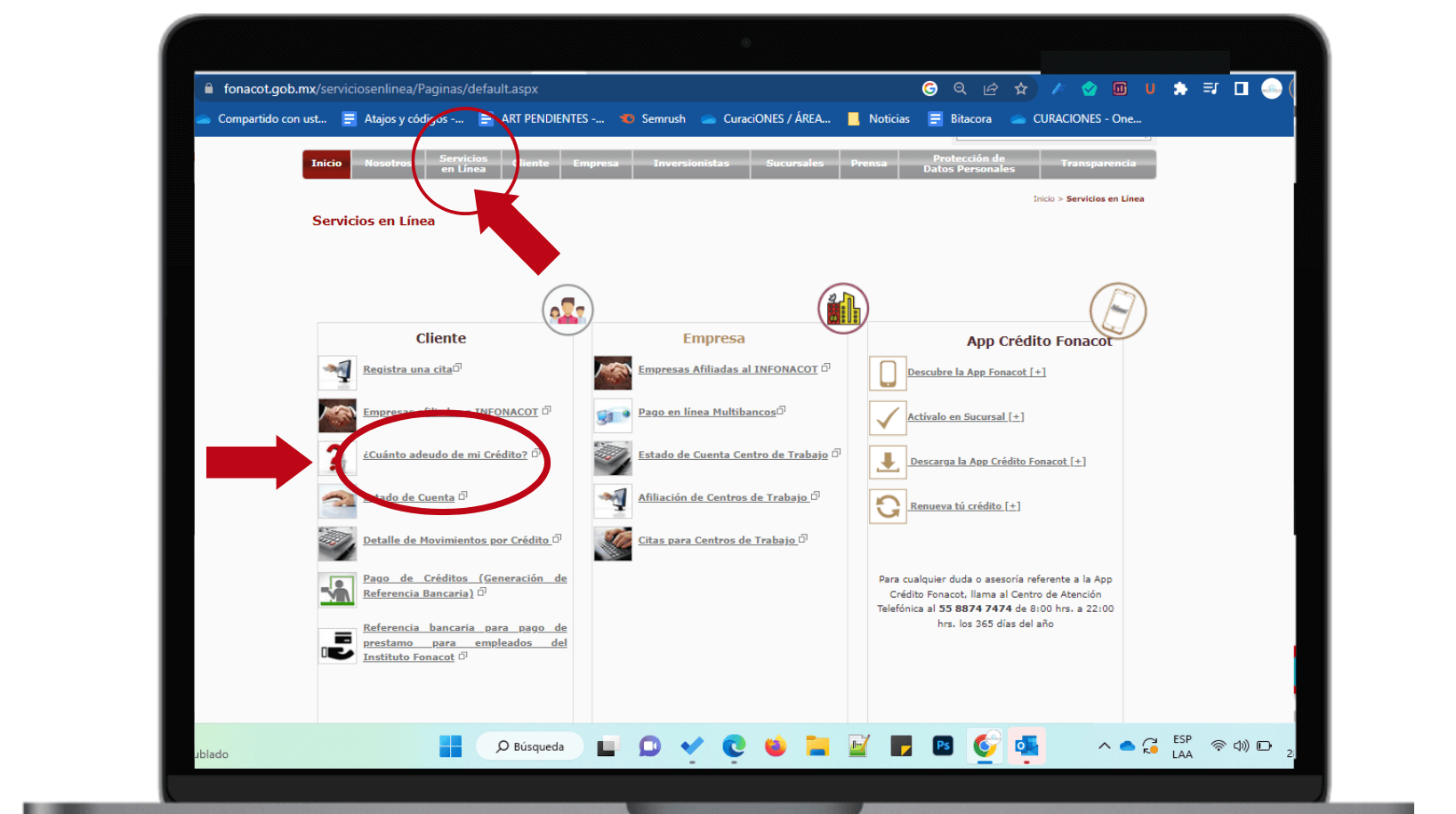 pagina de Fonacot servicios de usuario para consultar estado de cuenta