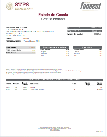 Asi se ve un estado de cuenta fonacot