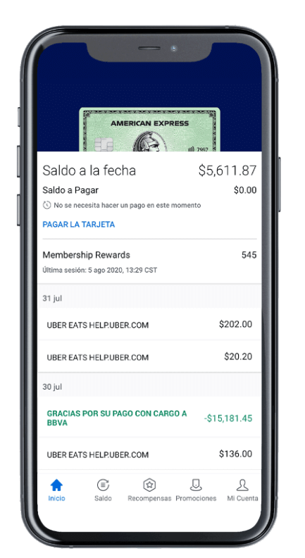 consultar saldo de la Amex Platinum Credit Card en app de american express