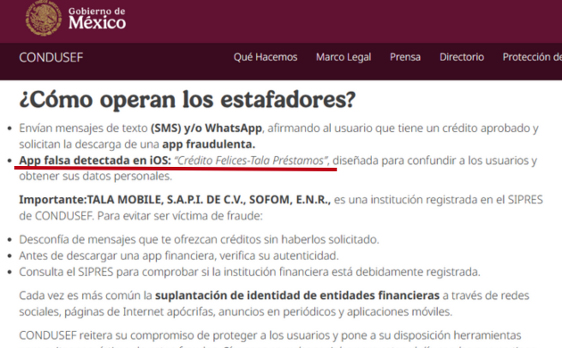creditos felices tala prestamos fraude