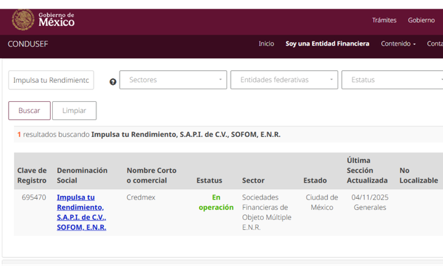 credmex es legal registro en condusef