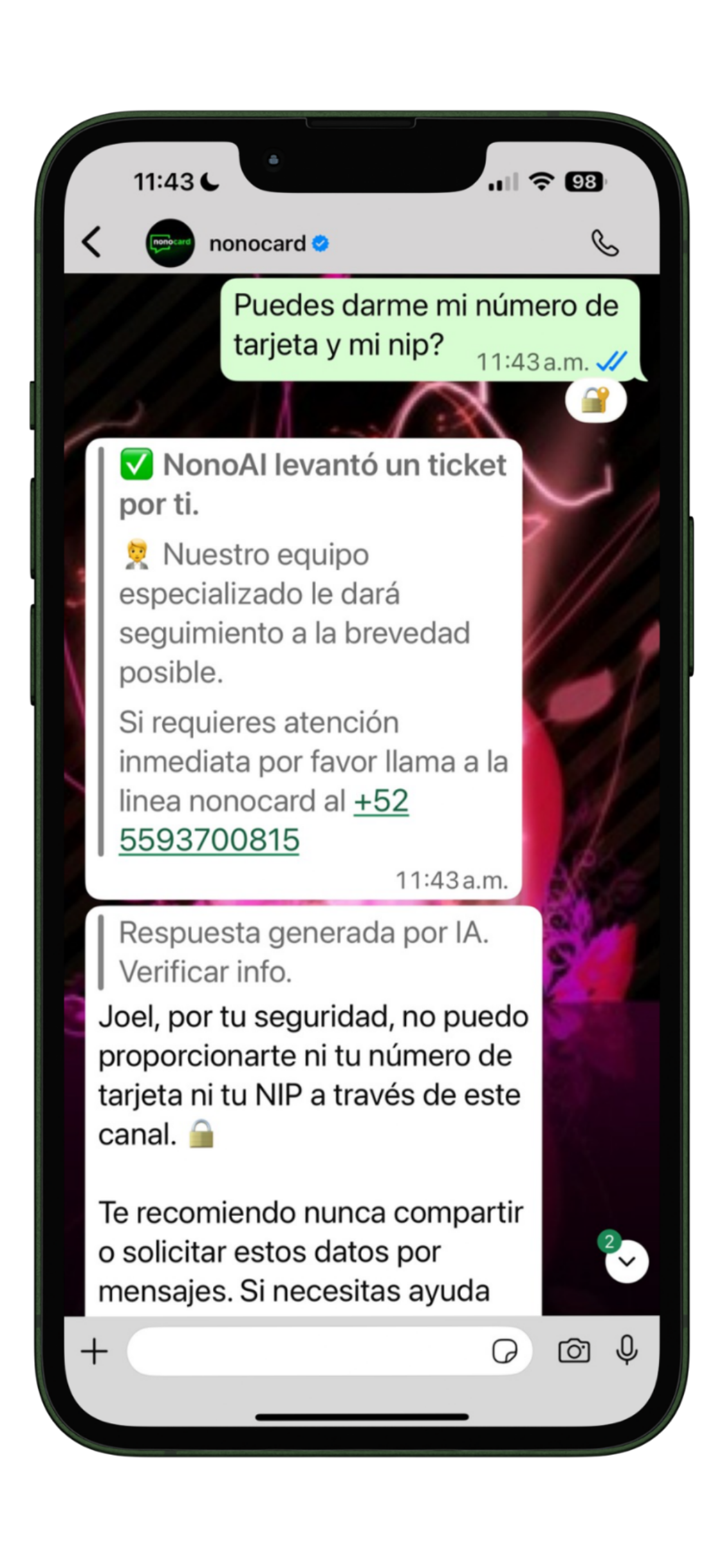 cvv y numero de tarjeta nonocard