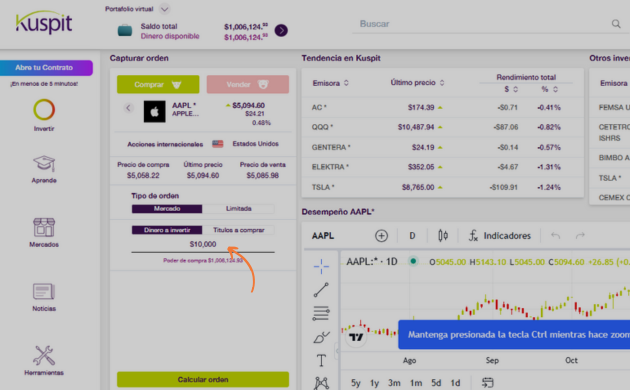 definir monto a invertir en kuspit