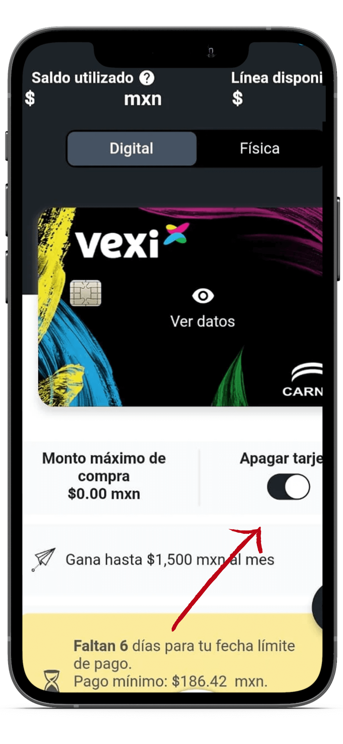 Tarjeta Vexi Carnet Apagar y encender