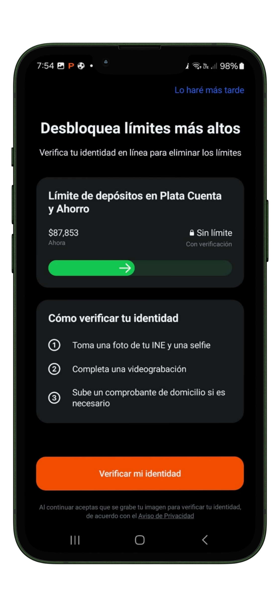 límite de depósito mensual cuenta de débito plata
