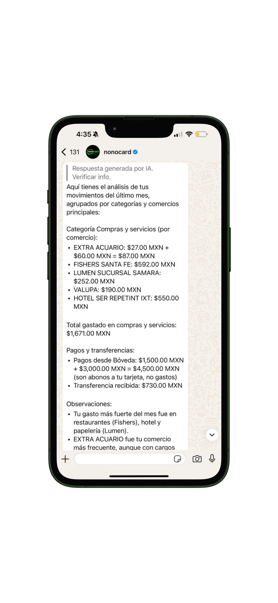 nonocard asistente inteligencia artificial analizando gasto