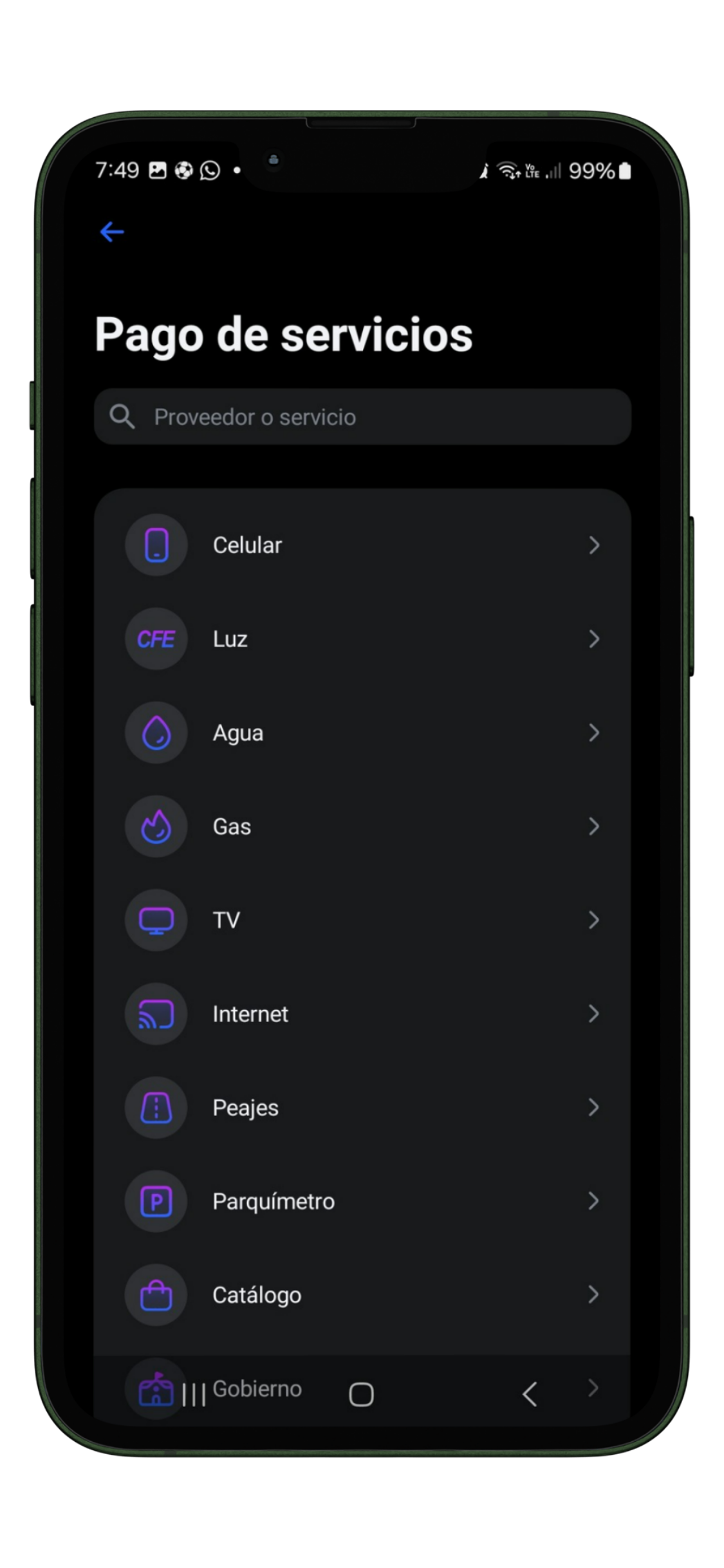 pago de servicios desde cuenta plata