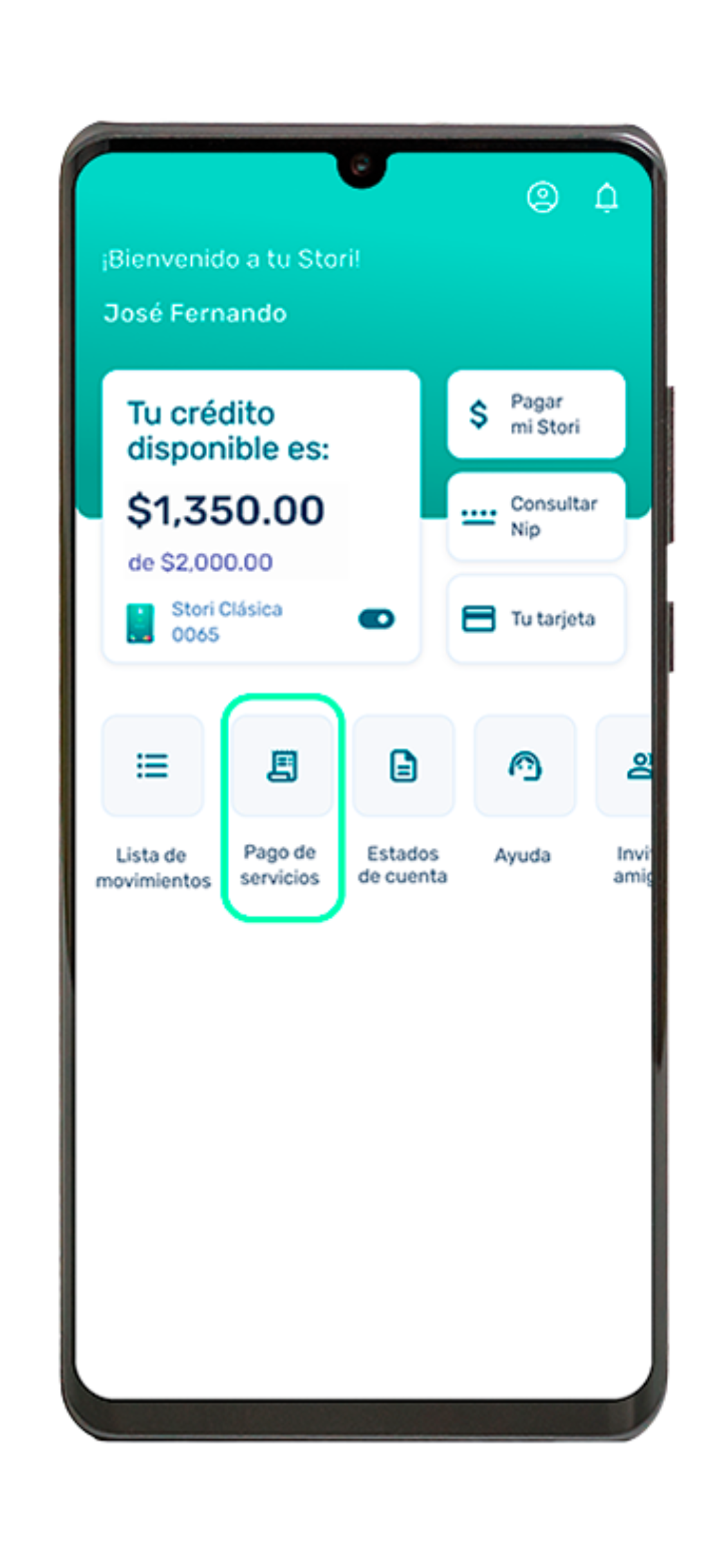 Pagar servicios con tarjeta Stori desde la app