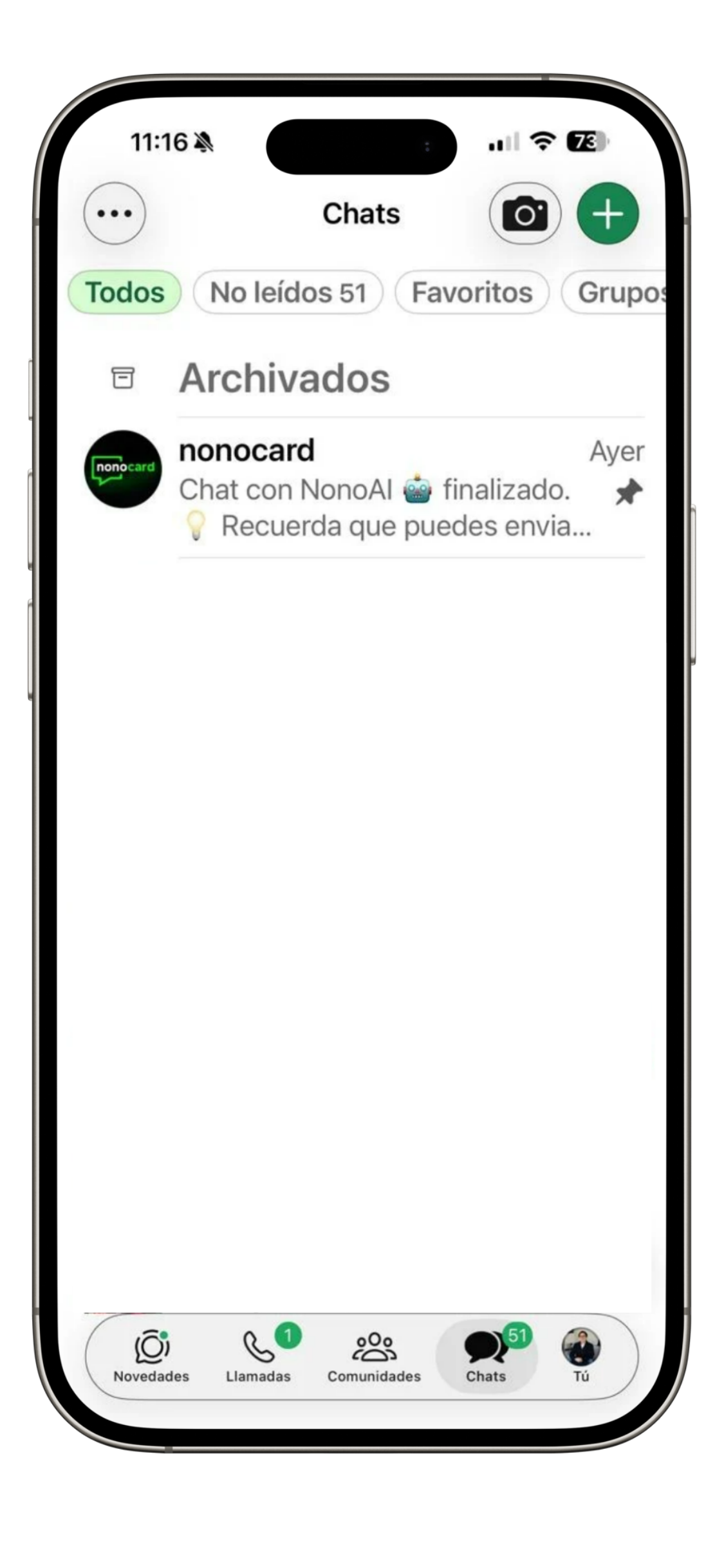 pinnear chat de nono AI en WhatsApp