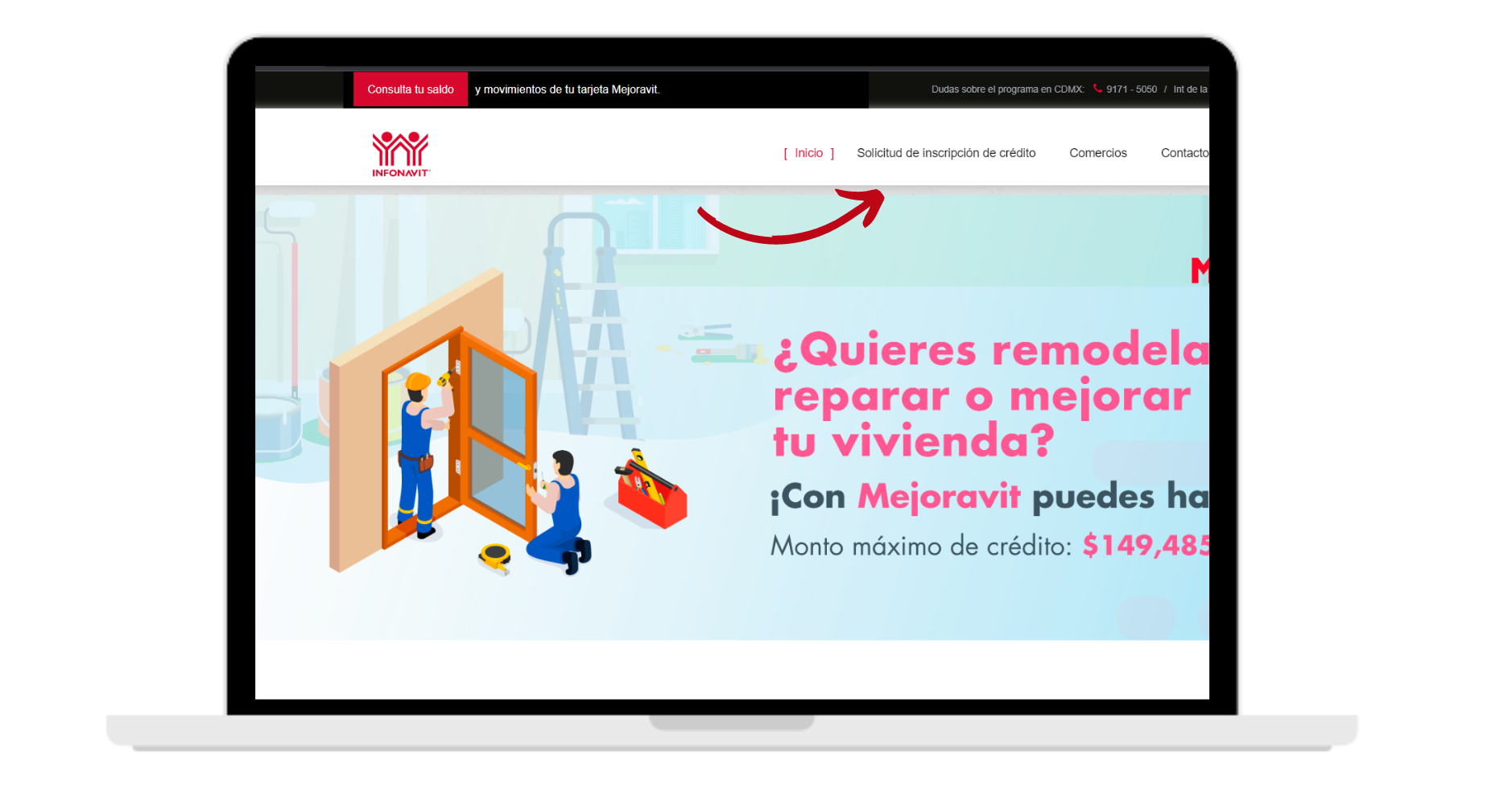 pantalla de inicio de la pagina de infonavit mejoravit