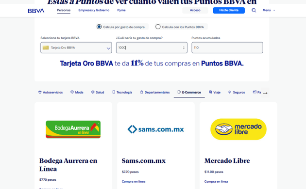 puntos bbva a pesos simulador
