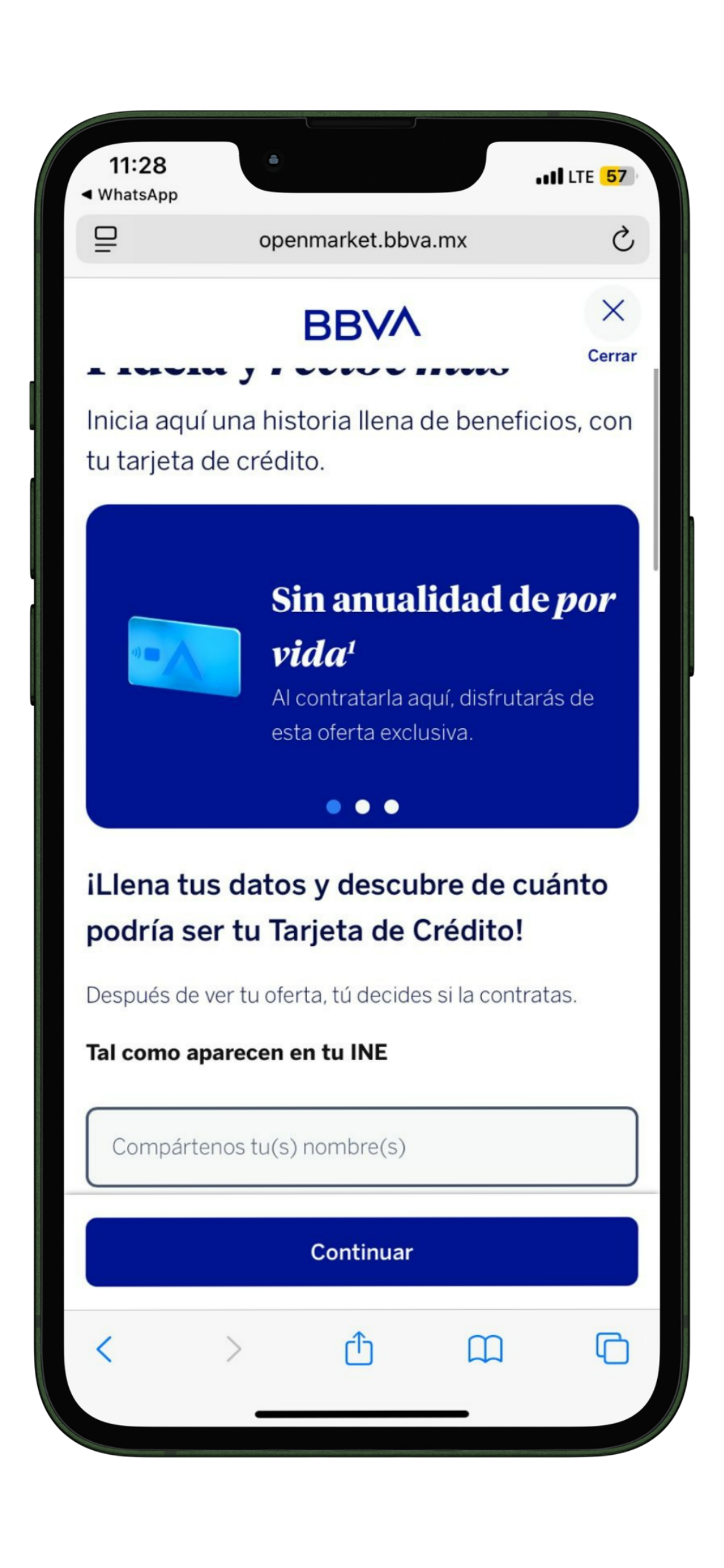 solicitud tarjeta bbva start en linea