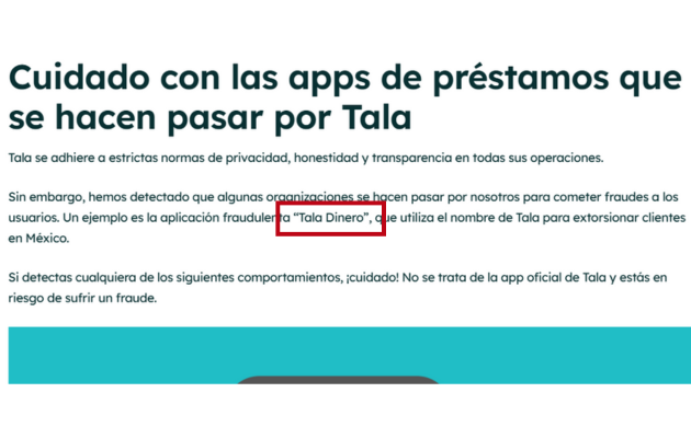 tala dinero app fraudulenta