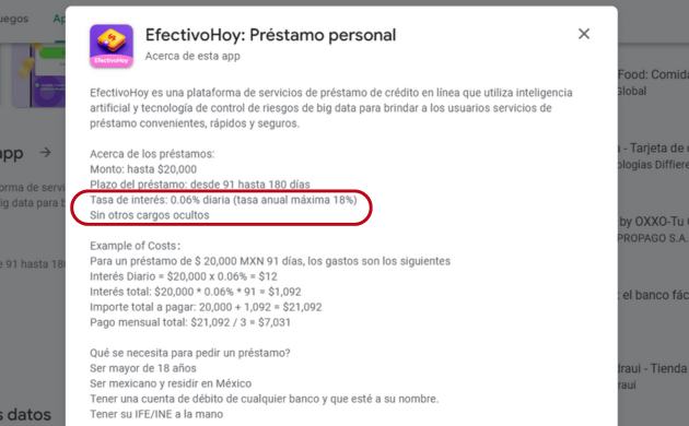 tasa de interes app efectivo hoy prestamo personal
