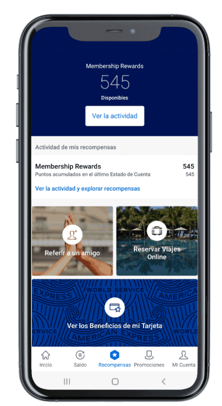 ver recompensas en app de American Express